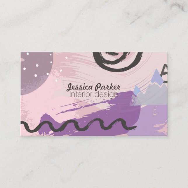 Retro 80's 90's Purple Sketched Doodle Shapes Business Card (Front)