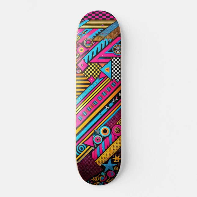 Retro 80s & 90s Skateboard Deck – Bold Colors (Recto)