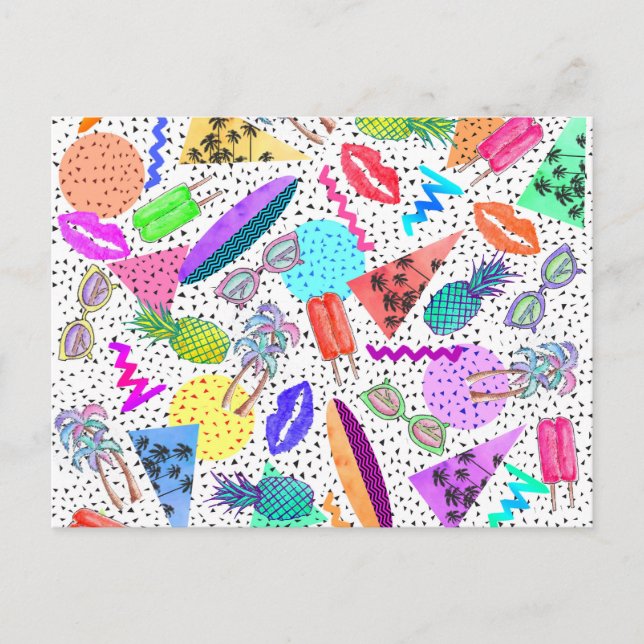 Retro 80's 90's Summer Beach Collage Pattern Postcard (Front)