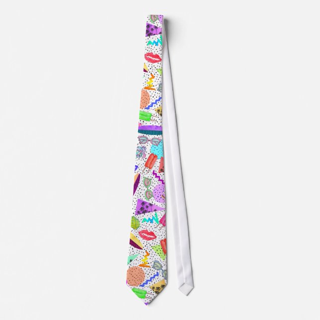 Retro 80's 90's Summer Beach Collage Pattern Tie (Front)