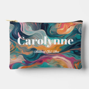 Retro 80s Abstract Swirl Teal & Orange Accessory Pouch