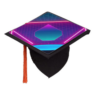 Retro 80s and geometric shapes with neon gradients graduation cap topper