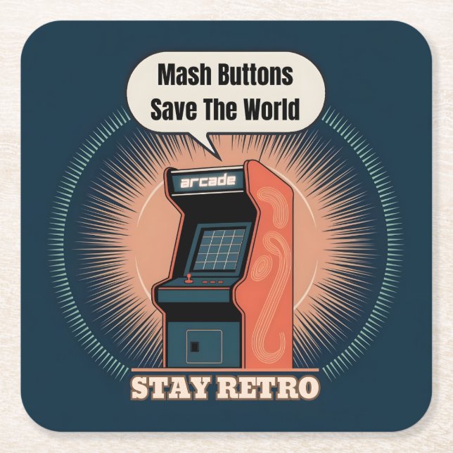 Retro 80s Arcade Gaming Nerdy Humour Square Paper Coaster (Front)