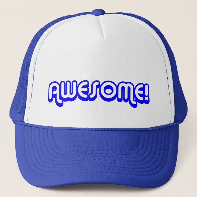 Retro 80s Awesome! Blue Trucker Hat (Front)