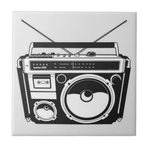 Retro 80s Boombox Grey Tile