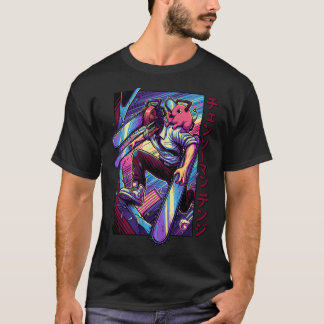 Retro 80s Boy Chainsaw Pet Neon Vaporwave Synthwav T-Shirt