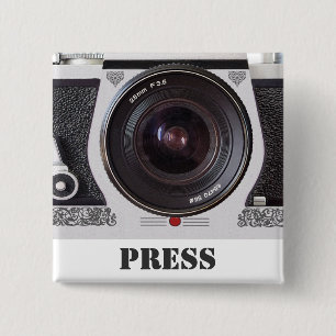 Retro 80s Camera Effect Media and Press Badge 2 Inch Square Button