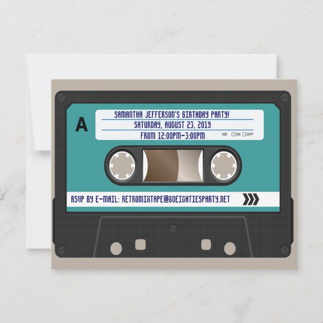 Retro 80s Cassette Mixtape Personalized Invitation (Front)