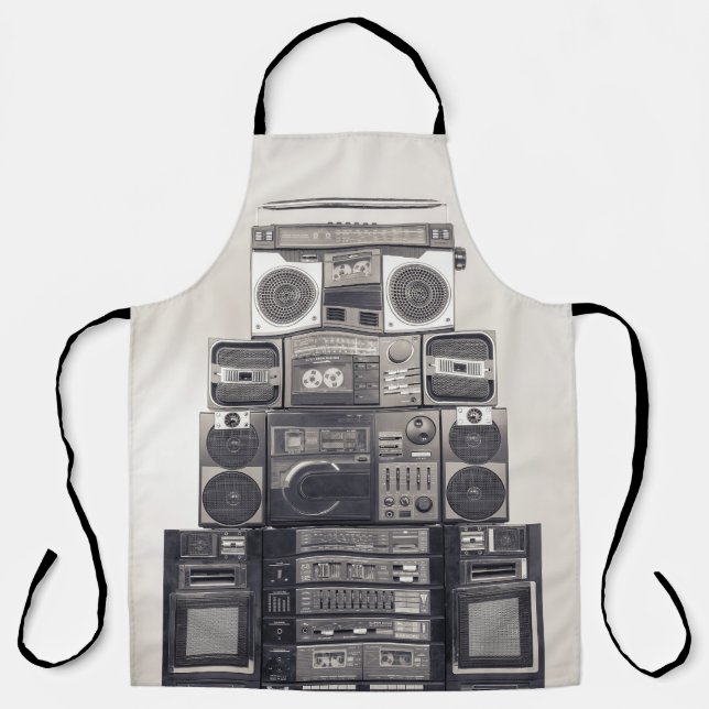 Retro 80s Cassette Recorders Pattern. Apron (Front)