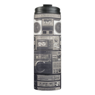 Retro 80s Cassette Recorders Pattern. Thermal Tumbler