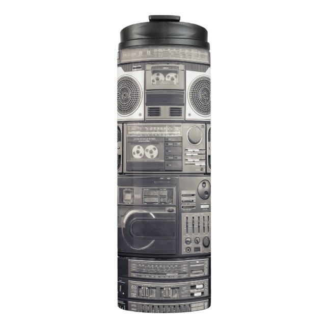 Retro 80s Cassette Recorders Pattern. Thermal Tumbler (Front)