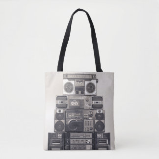 Retro 80s Cassette Recorders Pattern. Tote Bag