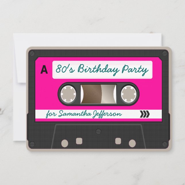 Retro 80s Cassette Tape Birthday Party Invitation (Front)