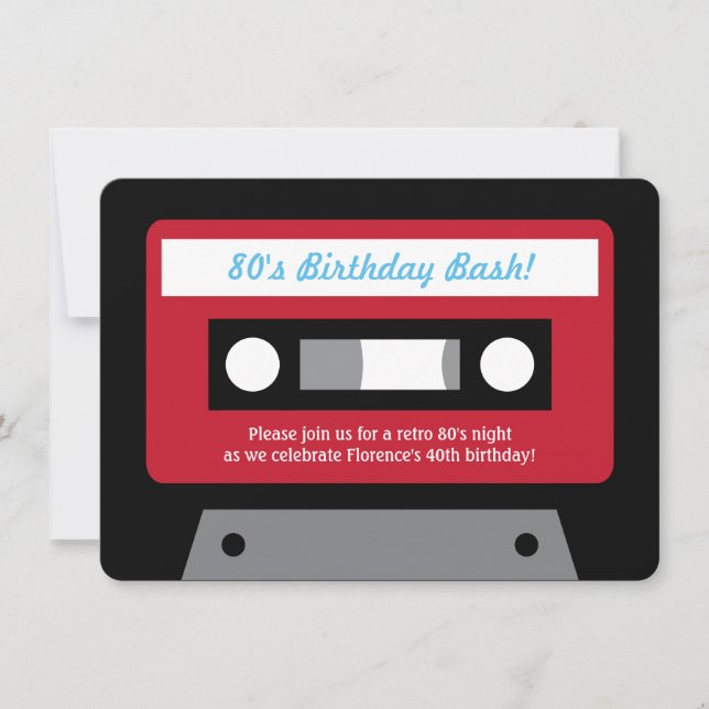 Retro 80s Cassette Tape Birthday Party Invitations (Front)