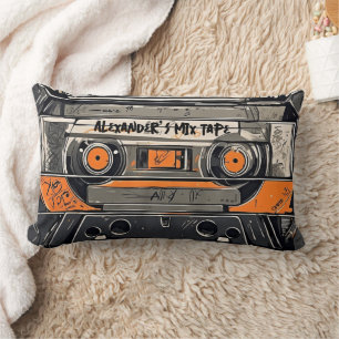 Retro 80s Cassette Tape Custom Name Lumbar Pillow