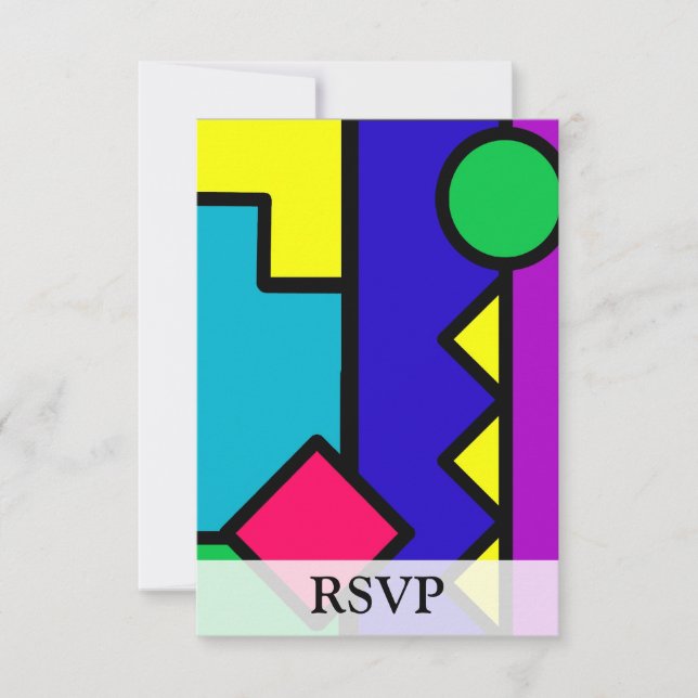 Retro 80s Colour Block RSVP Card (Front)