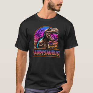 Retro 80s Colour Daddysaurus T Rex Dinosaur Family T-Shirt
