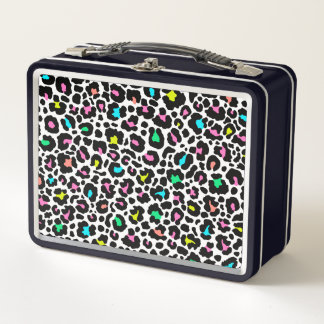 Retro 80's Colourful Leopard Print Metal Lunch Box