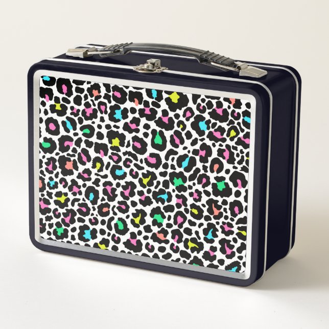 Retro 80's Colourful Leopard Print Metal Lunch Box (Front)