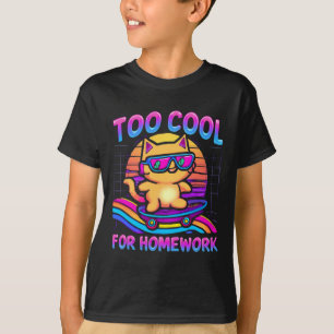 Retro 80s Cool Cat Surfing Rainbow Wave T-Shirt
