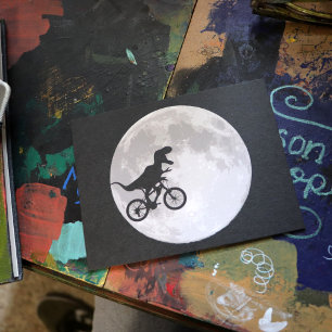 Retro 80s Dinosaur bike and Moon Postcard