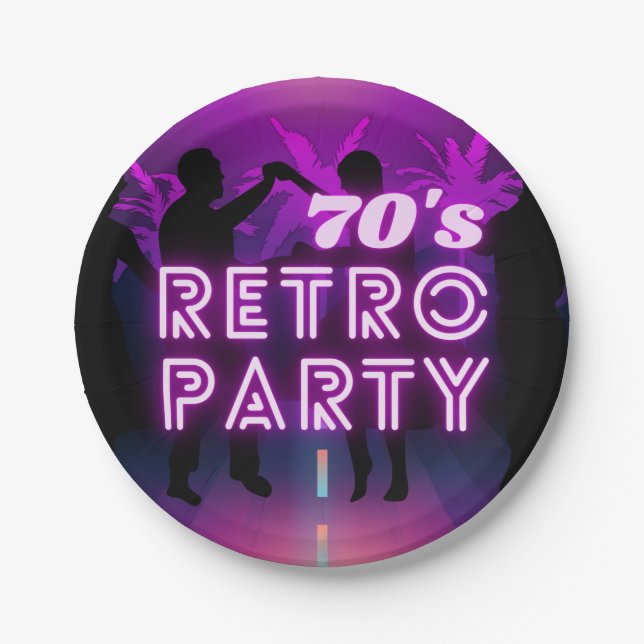 Retro 80s Disco Dance Party Neon Purple Funky Paper Plate (Front)