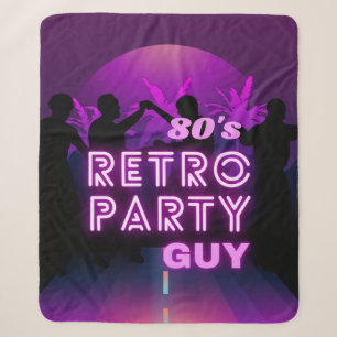 Retro 80s Disco Dance Party Neon Purple Funky  Sherpa Blanket