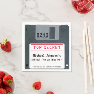 Retro 80s Diskette Top Secret 70th Birthday Party Napkin