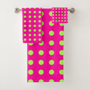 Retro 80s Dots Pattern in Hot Pink and Chartreuse  Bath Towel Set