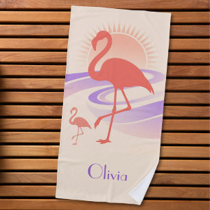 Retro 80s Flamingo Vibes – Pastel Sunset Beach Towel