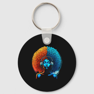 Retro 80s Funk Afro Girl Disco Soul African Americ Keychain