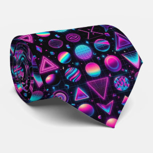 Retro 80s Funky Shapes Neon Neck Tie
