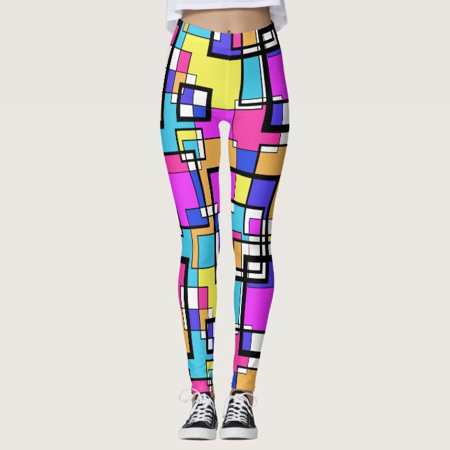 Retro 80's Geometric Colourful Shapes Leggings (Front)
