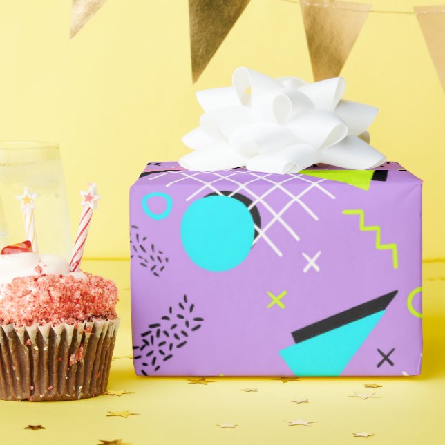 Retro 80's Geometric Patterned Wrapping Paper (Birthday Party)