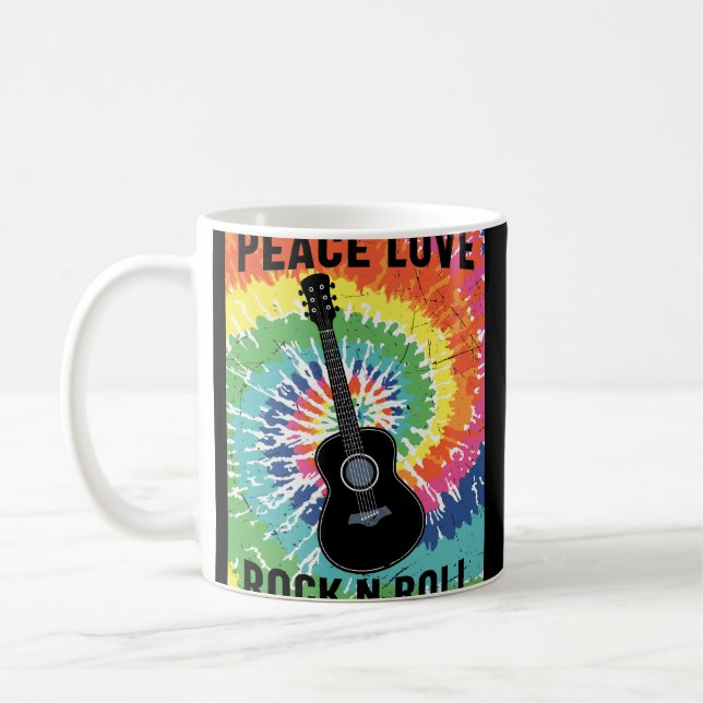 Retro 80s Hippie Peace Love Rock N Roll Coffee Mug (Left)