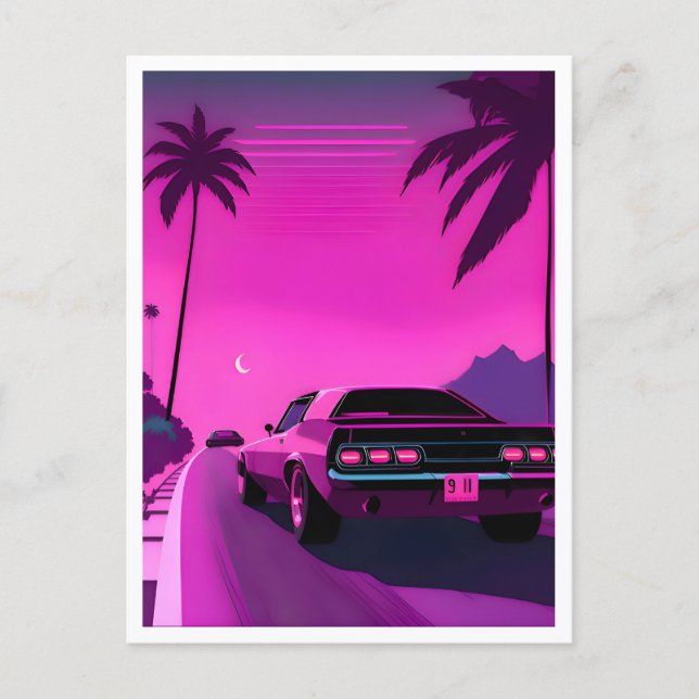 Retro 80s Lo-Fi Nostalgic Neon Vaporwave Postcard (Front)