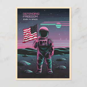 Retro 80s LoFi Vaporwave US Patriotic Astronaut Postcard