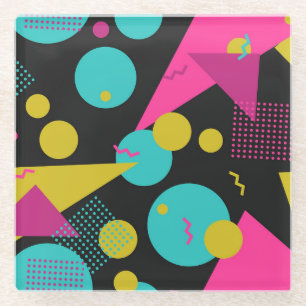 Retro 80s Memphis Geometric Design Glass Coaster