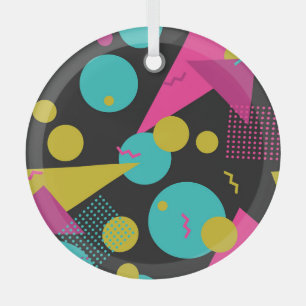 Retro 80s Memphis Geometric Design Glass Ornament
