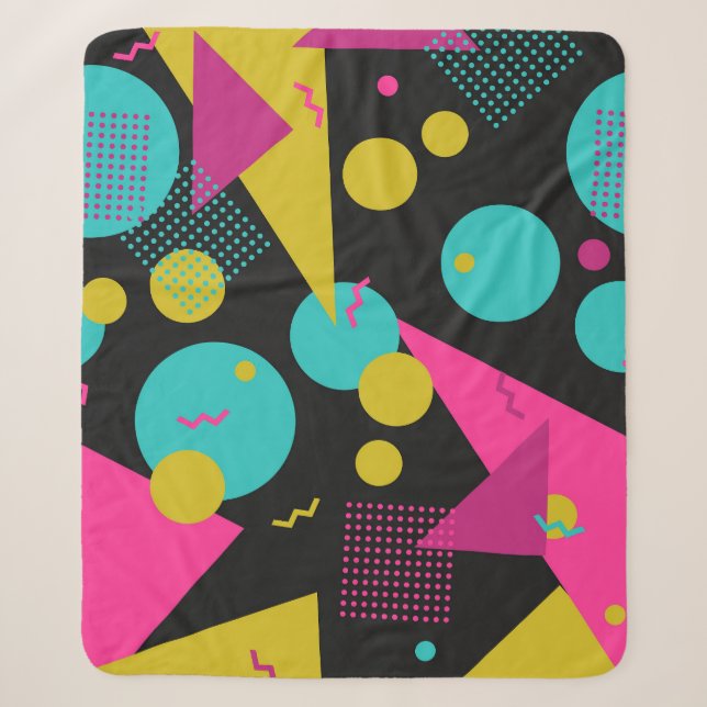 Retro 80s Memphis Geometric Design Sherpa Blanket (Front)