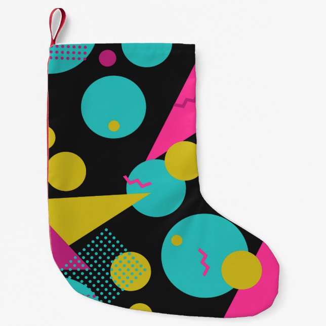 Retro 80s Memphis Geometric Design Small Christmas Stocking (Front)