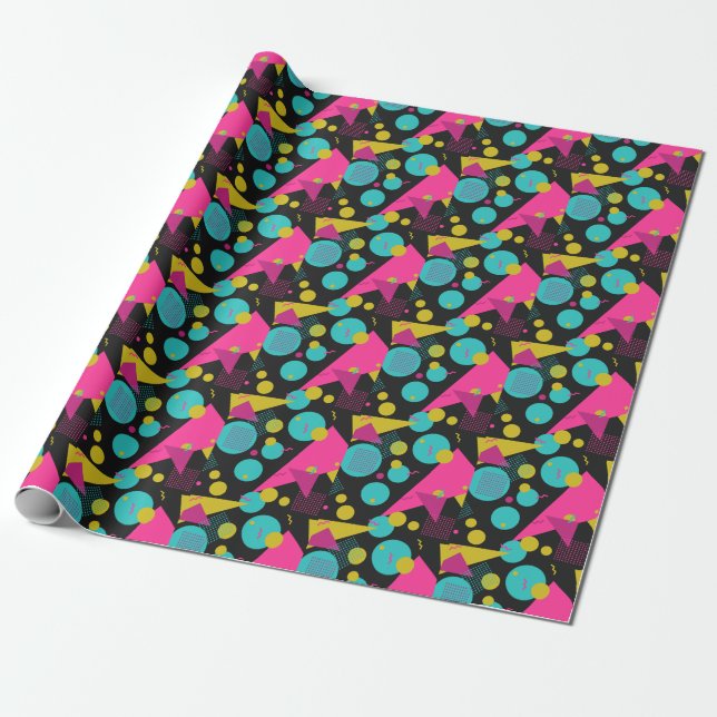 Retro 80s Memphis Geometric Design Wrapping Paper (Unrolled)