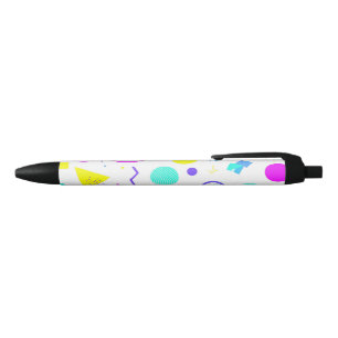 Retro 80s Memphis Geometric Pattern Black Ink Pen