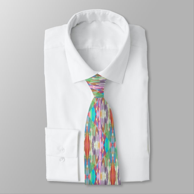 Retro 80s Miami Pastel Kaleidoscope Print Tie (Tied)