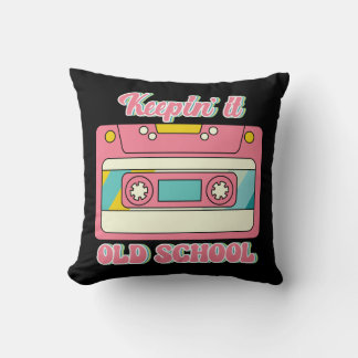 Retro 80s Mix Tape Old School Tech Nostalgia Pink Throw Pillow