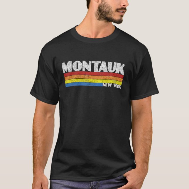 Retro 80s Montauk New York NY Souvenir T-Shirt (Front)