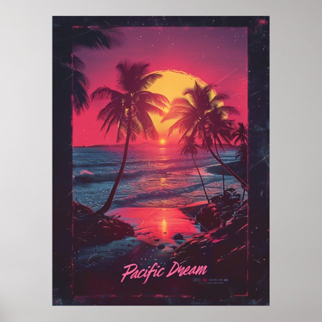 Retro 80s Movie Poster with Palm Trees at Sunset (Front)