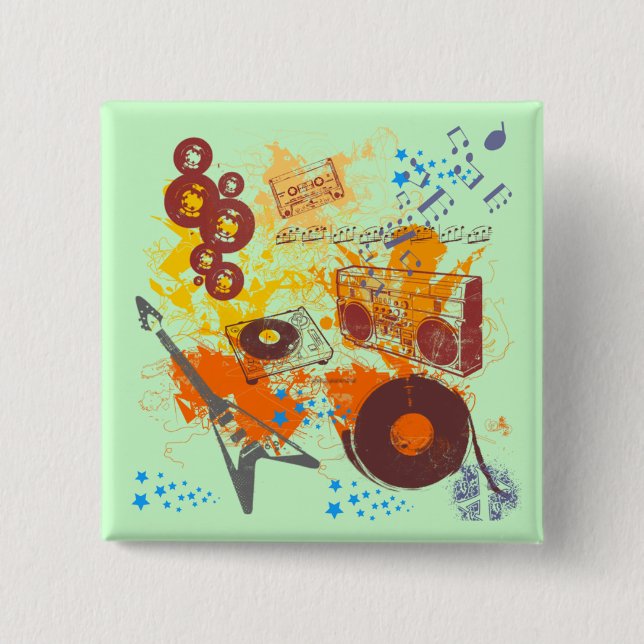 Retro 80's Music 2 Inch Square Button (Front)