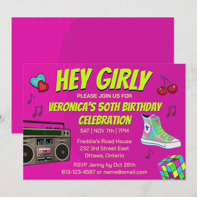 Retro 80's  neon Birthday Invitation (Front/Back)