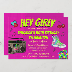 Retro 80's  neon Birthday Invitation